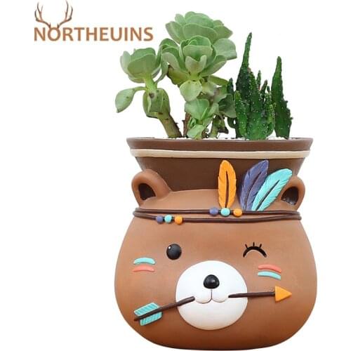 NORTHEUINS Resin Cute Animal Wall-mounted Flowerpot Nordic Modern Creative Figurines Hoom Decoration Accessories Gift For Friend