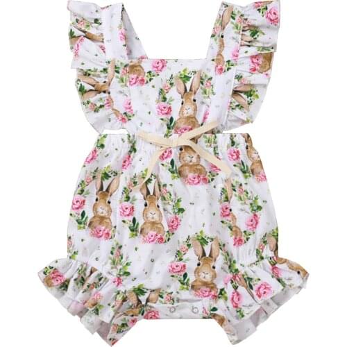 FOCUSNORM Easter Rabbit Newborn Baby Girls Boys Rompers Ruffles Short Sleeve Lovely Jumpsuits 0-18M