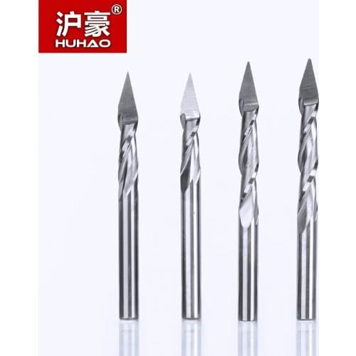 HUHAO 10pc/lot 3.175mm 2 Flute Spiral Pyramid engraving bits for wood CNC router bit Carving knife Degree 30 for 2D 3D sculpture