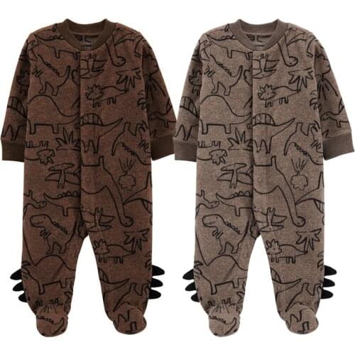 FOCUSNORM Newborn Baby Girls Boys Footed Jumpsuit 2 Colors Cartoon Dinosaur Long Sleeves Romper with Buttons