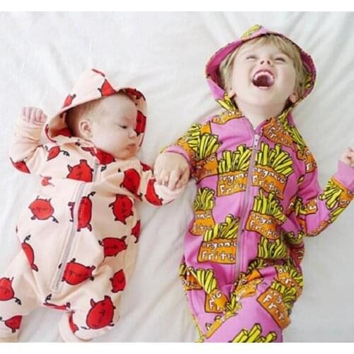 French fries Newborn Baby Boys Girls spring Autumn Clothes Long Sleeve Zipper Hooded Romper Jumpsuit Outfits Clothing PPY-309