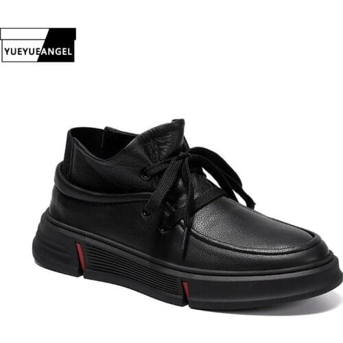 Korean Style New Mens High Quality Genuine Leather High-Top Casual Shoes Lace Up Round Toe Cowhide Outdoor Fashion Active Shoes