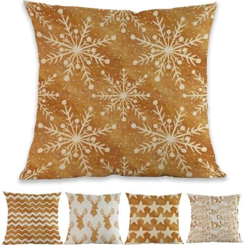 Creative Geometry Golden Pentagram Stripe Deer Snowflake Christmas Tree Pattern Pillow Case Home Sofa Decoration Cushion Cover