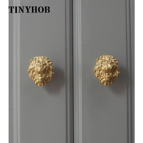 Brass Lion Kitchen Cabinet Cupboard Knobs and Handles Door Pull Knob Drawer Gold Wardrobe Handles Animal Furniture Hardware