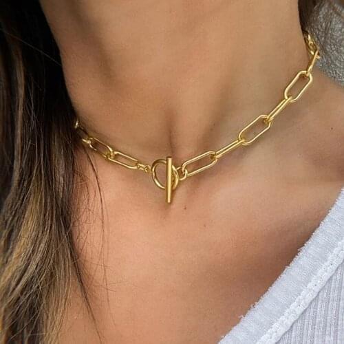 Mavis Hare Stainless Steel Keira Choker Necklace rectangle Chunky Chain with TOGGLE Clasp 42cm as Fashion Lady Gift