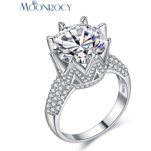 MOONROCY Cubic Zirconia Silver Color Crystal Wedding Rings Crown for Women Girls Gift Drop Shipping Jewelry Wholesale Big Size
