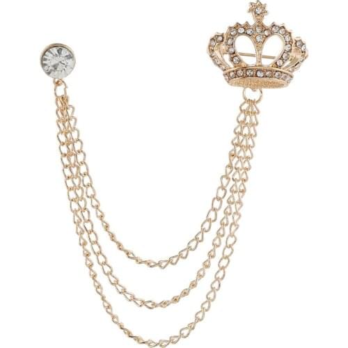 Crown Chain Brooches Men Women Jewelry Male Clothing Pins And Brooch Rhinestone Suits Decorations Fashion Accessories