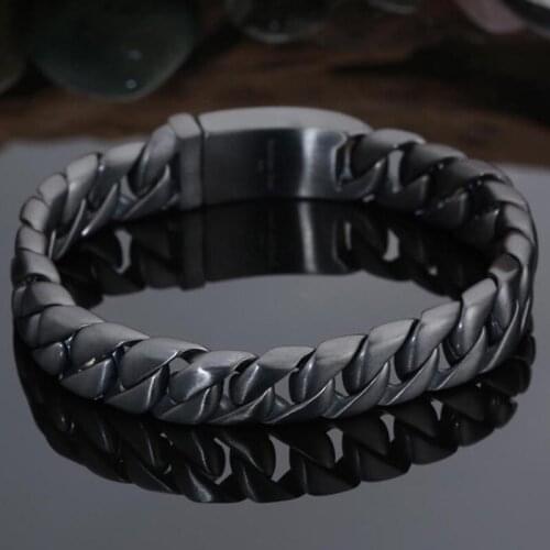 12MM Wide Friendship Mens Bracelets Brushed Black Stainless Steel Charm Man Bracelet Men With Buckle Chain Link Metal Jewelry