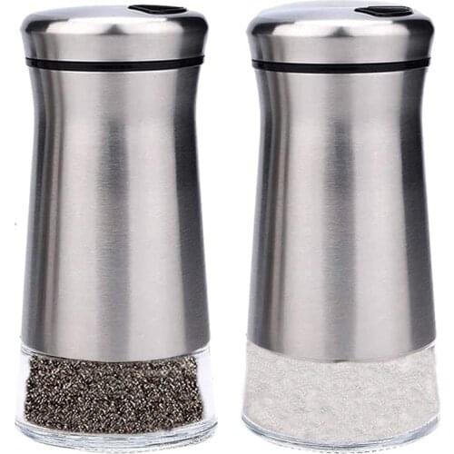 Stainless Steel Salt and Pepper Shakers Set with Glass Bottom and Adjustable Pour Holes for Home Restaurant