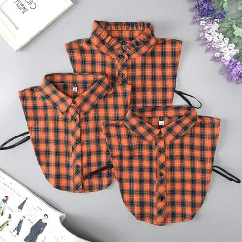 New Plaid Stand Lapel Fake Collars for Women Detachable Shirt Collar Mens Suits Button Down False Half Shirt Blouse Collar Ties