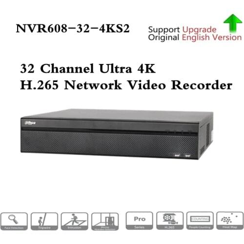 Original Dahua egnlish version 4K 32ch DH-NVR608-32-4KS2 32 CHANNELS +eSATA Onvif H.265 network video recorder NVR608-32-4KS2