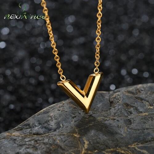 Nextvance Tiny V Letter Necklaces Pendants Alphabet Initial Choker Necklace for Women Gift Gold Jewelry Kolye Collier