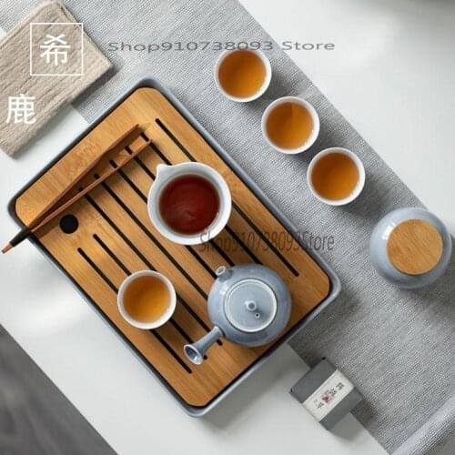 Zen Japanese Kung Fu tea set household simple soot glaze ceramic teapot portable set