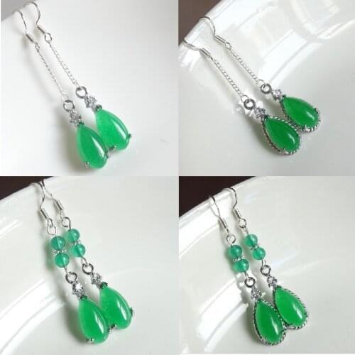 Self Created 925 Silver Natural Green Jade Water Drop Beads Earrings Original DIY By Hand Accessories Women Lucks Gifts Jewelry