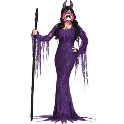 Sexy Fancy Masquerade party devil cow cosplay dress Vampire princess costume Halloween crotch lace witch purple costume M,L,XL
