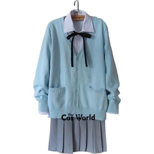 Preppy Style Student Class Japan JK High School Uniform Winter Blue V-Neck Cardigan Gray Pleated Skirt Shirt Suits