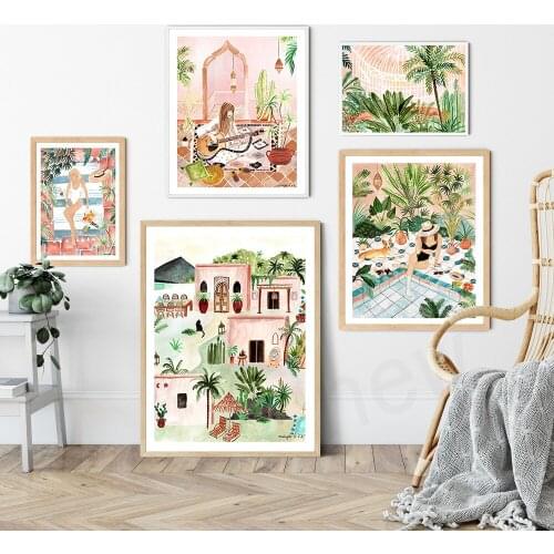 Nordic Morocco Landscape Canvas Poster Portugal Door Abstract Plant Wall Art Print Painting Victoria Bedroom Decoration Picture