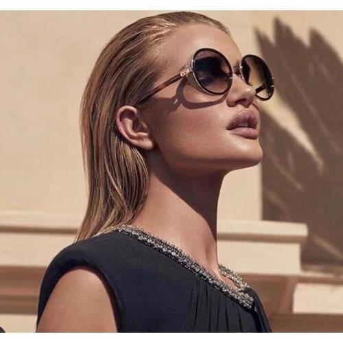 Round metal frame sunglasses women fashion style gradient tea lens with glitter