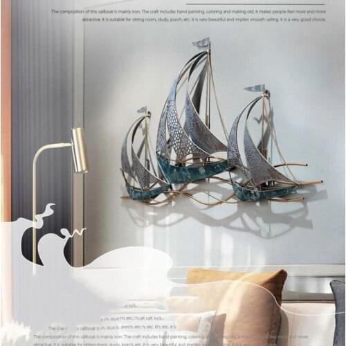 Modern Creative Wrought Iron Wall Hanging Sailboat Home Livingroom Background Wall Mural Crafts Hotel 3D Wall Sticker Decoration