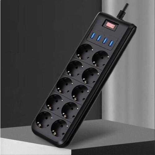 Smart Electrical Socket Extension Power Strip 4 USB Charger Adapter 6 Outlet Surge Protection Switch Home 10-hole European gauge