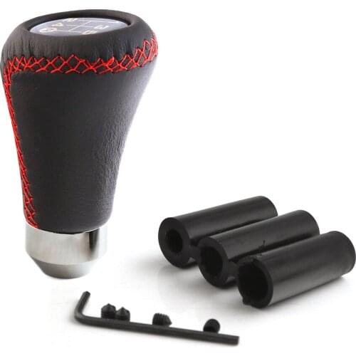 Universal 6 Speed Car Manual Gear Shift Knob Shifter Leather Black Red Stitch Lever Shifter Gaitor car styling