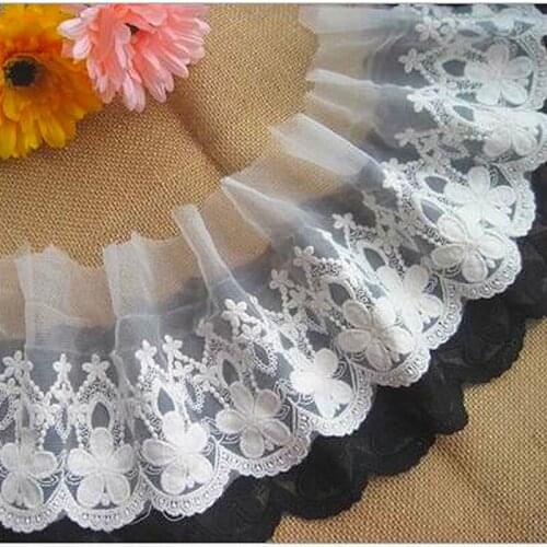 YACKALASI 10 Yds Soft Tulle Embroidery Lace White and Black Trim DIY Garment Accessories Free Shipping 13cm