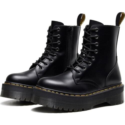 2021 Fashion Black Leather Ankle Boots Women Punk Shoes Thick Bottom Motorcycle Boots Platform Martens Boots Women Shoes r