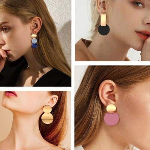 ZWC 2020 Fashion Korean Vintage Statement Drop Earrings For Women Wedding Big Geometric Metal Hanging Dangle Earrings Jewelry