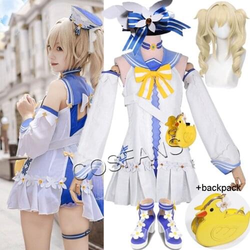 Genshin Impact Barbara Cosplay Costume Shining Kanadeai Cute Summer Swimsuit Female Full set and backpack Halloween wig shoes