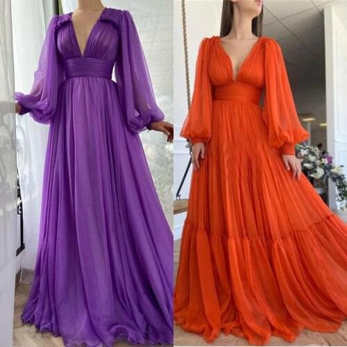 Ladies Dress Sexy V-Neck Long-Sleeved Mesh Dress with Puff Sleeves Prom Graduations Celebrity Cocktail Vestido Con Tul