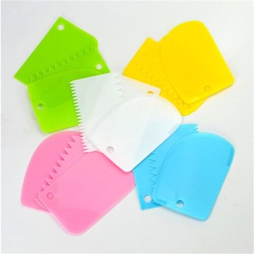 3Pc Baking Pastry Tools Plastic Dough Knife Icing Fondant Scraper Decorating Plain Smooth Jagged Edge Spatulas Cutters Cake Tool