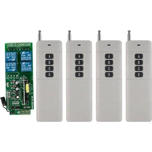 3000M Long Range AC85V-250V 4CH 4 CH 10A RF Wireless Remote Control Switch System Transmitter+Receiver lamp/window/Garage Doors