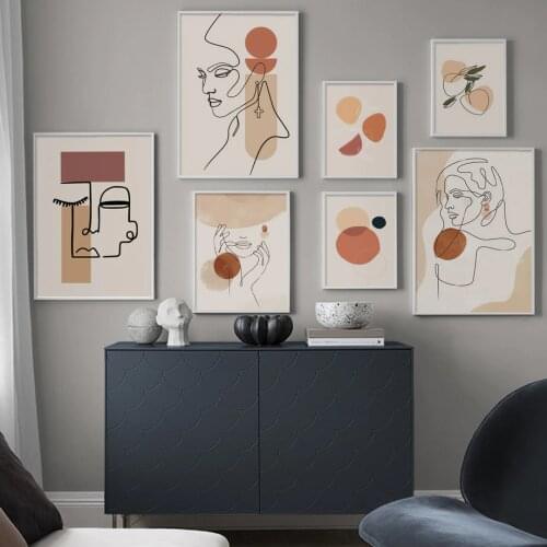 Abstract Line Geometric Girl Face Plant Wall Art Canvas Painting Nordic Posters And Prints Wall Pictures For Living Room Decor