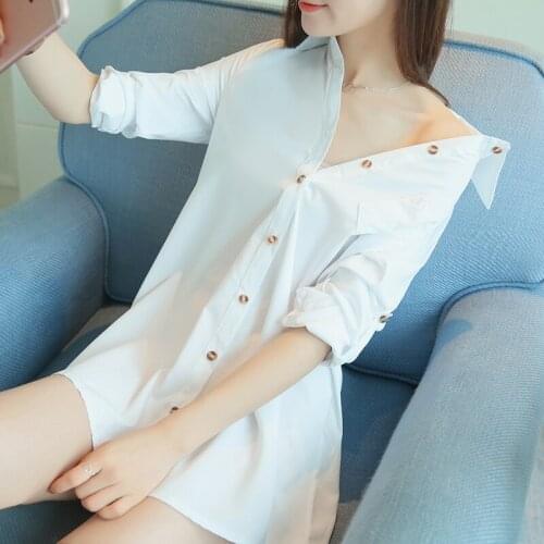 White Shirts 2021 Summer New Button Sexy Long Boyfriend Style Night Club White Shirts Outwear Cardigans Outwear Tops