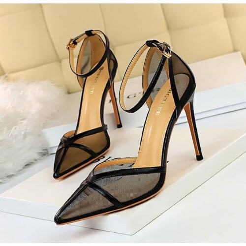 BIGTREE Sexy Hollowed-out high heel sandals Mesh Pumps Women Pointed Fashion Party Shoe Show Thin High Heels Shoes Womens Shoes