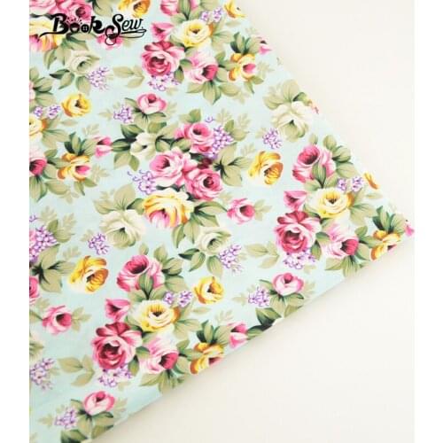 Booksew 100% Cotton Poplin Fabric Printed Rose Design Light Green Home Textile Tela DIY For Patchwork Craft Dress Shirt Clothing