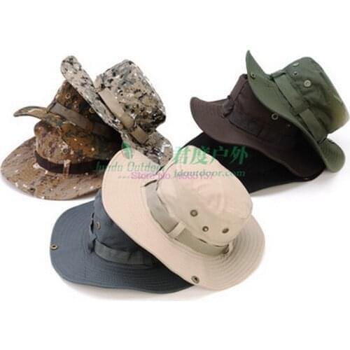 By dhl or ems 100pcs new Military Bucket Hat Camo Fisherman Cap Wide Brim Bonnie Hats Outdoor Camping Hunting Caps Sunhat