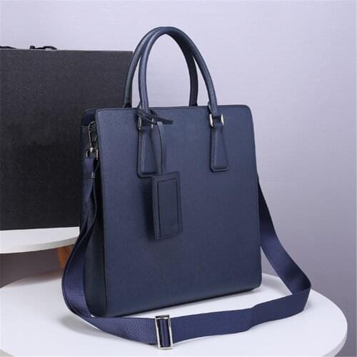 Business Mens Leather Blue Briefcase bag computer document bag shoulder Messenger bag