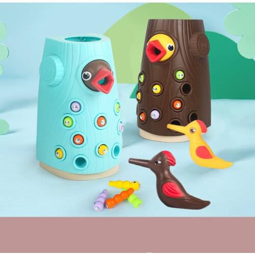 Wooden Magnetic Woodpecker Catch Caterpillar Worms Game Educational Kids Toy Develop Fine Motor Skills Prefect Preschool Toys