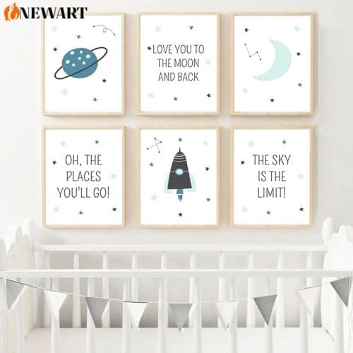 Baby Nursery Cartoon Canvas Painting Print Universe Space Rocket Wall Art Simplicity Picture Nordic Kids Boy Bedroom Decoration