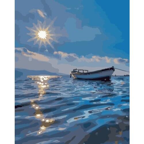 DIY Painting By Numbers Kit Digital Oil Painting Sailboat In The Sunset Pictures By Numbers Landscape Coloring Linen Canvas