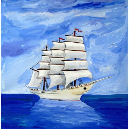 Blue painting backdrops white boat sailing for sea vinyl background for kids photos summer photography backdrops digital 5ftx7ft
