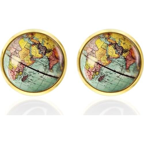 Personality Round Glass Alloy Cufflinks Word Map Suit Cuff Links Men Shirt Accessories Gift Mens Fashion Jewelry