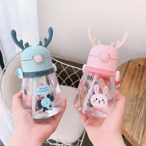 Kawaii Portable Cute Deer Cup With Straw Leak-proof Drinking Bottle for Girl Boy Students Kids
