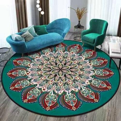 Bohemian Retro round Rug Mandala Ethnic-Style Living Room Bedroom Hanging Basket Chair Anti-Slip Carpet Bedside Mat