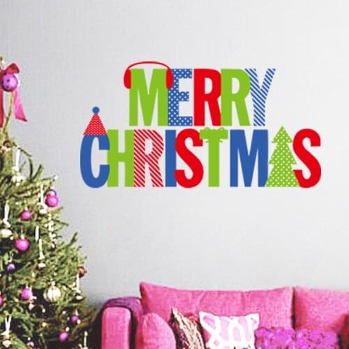 Colourful Merry Christmas Quotes Wall Stickers For Shop Home Decor Diy Xmas Festival Wall Vinyl Mural Art Window Decal