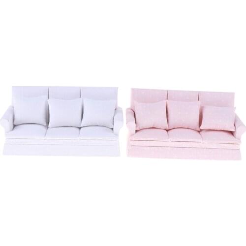 1/12 Scale Dollhouse Sofa with Back Cushion Mini Sofa Chair Furniture Model Toys for Doll House Decoration Accessories