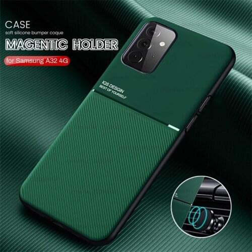 Leather Texture Car Magnetic Holder Covers Case for Samsung Galaxy A32 A 32 4G SM-A325F/DS 6.4'' Soft Silicone Shockproof Coque