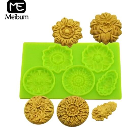 Meibum Flower Face Relief Fondant Cake Mold Wedding Birthday Sugar Craft Pastry Borde Decorating Mould Chocolate Candy Pan