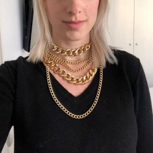 YC-UPGO Necklace 2019 New For Women Girl Gold Color Multi Layer Aluminum Thick Chain Chunky Necklace Jewelry Wholesale